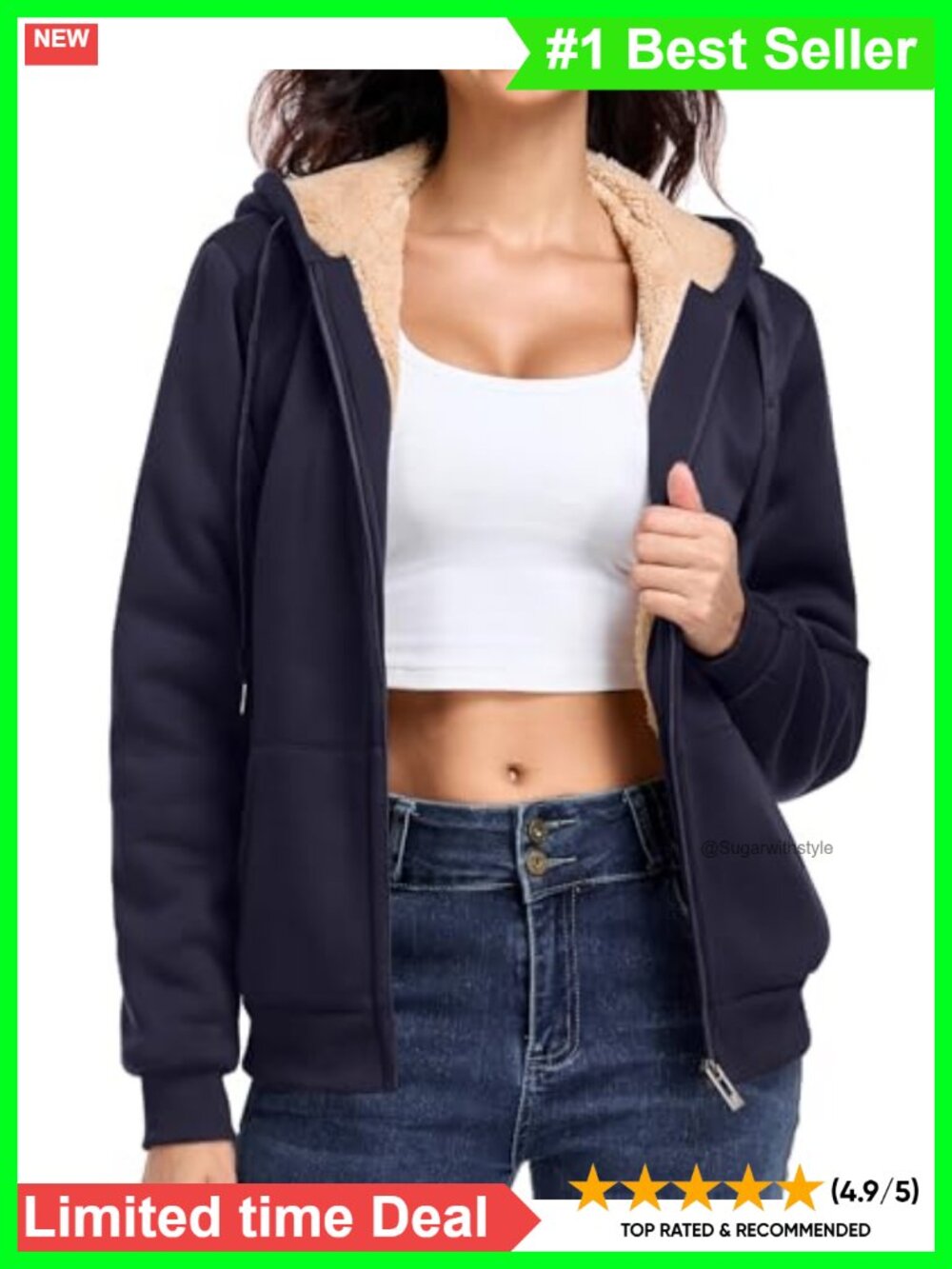 Womens Zip Up Hoodie Thick Fleece Lined Hooded Jacket Cozy Warm Sweatshirt